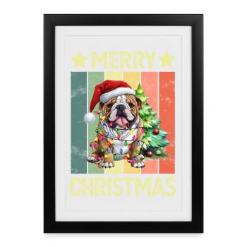 Chien bouledogue anglais Noël - Affiche encadrée (27 × 37 cm) - noir - Devant