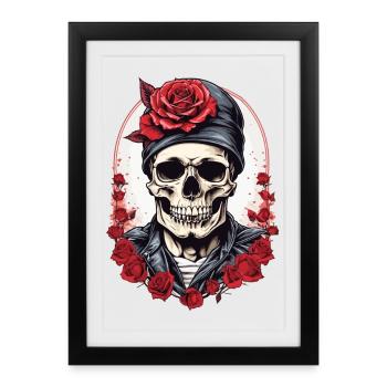 Crâne avec des roses - Affiche encadrée (27 × 37 cm) - noir - Devant