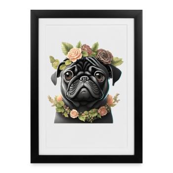 Pug with wreath - Framed poster (27 × 37 cm) - black - Front