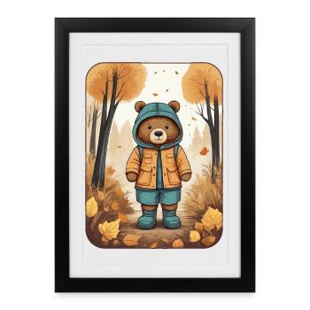 Cute bear with raincoat - Framed poster (27 × 37 cm) - black - Front