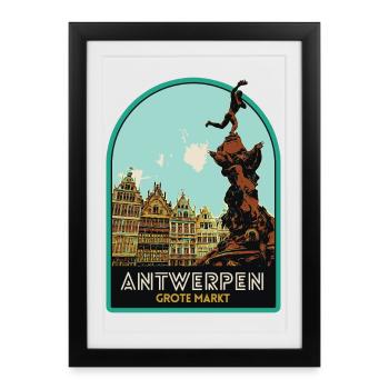 Picturesque illustration of the Grand Place - Framed poster (27 × 37 cm) - black - Front