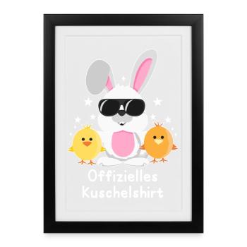 Offizielles Kuschelshirt Hase mit Küken Kaninchen - Gerahmtes Poster (27 × 37 cm) - Schwarz - Vorne