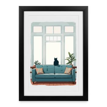 Chat seul à la maison - Affiche encadrée (27 × 37 cm) - noir - Devant