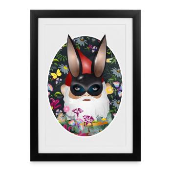Garden gnome with bunny mask incognito in garden - Framed poster (27 × 37 cm) - black - Front