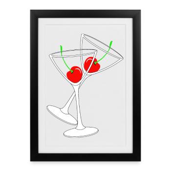 Cocktail glasses with cherries - Framed poster (27 × 37 cm) - black - Front