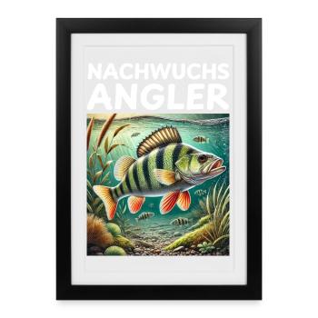 Nachwuchs Angler - Flussbarsch Motiv - Gerahmtes Poster (27 × 37 cm) - Schwarz - Vorne