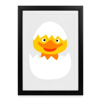 poussin mignon Pâques mignon enfants oeuf oeuf de Pâques jaune - Affiche encadrée (27 × 37 cm) - noir - Devant