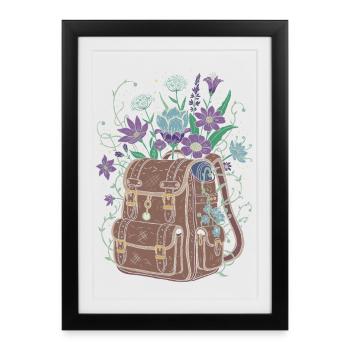 Backpack with flowers - Framed poster (27 × 37 cm) - black - Front