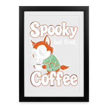 Kuschelfuchs mit Kaffee-Motiv - Gerahmtes Poster (27 × 37 cm) - Schwarz - Vorne