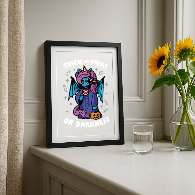 Dunkles süßes Einhorn - Süßes oder Saures oder Dunkelheit Gerahmtes Poster (27 × 37 cm)