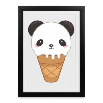 Panda mignon Kawaii, amateur de nourriture - Affiche encadrée (27 × 37 cm) - noir - Devant