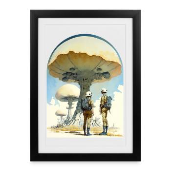 Mushroom Digital Space Art 70s - Framed poster (27 × 37 cm) - black - Front