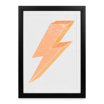 Symbole de foudre en 3D orange chaud - Affiche encadrée (27 × 37 cm) - noir - Devant