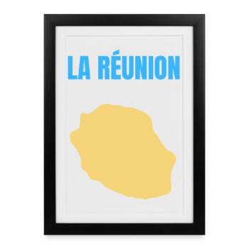 T-shirt carte La Réunion île dorée - Affiche encadrée (27 × 37 cm) - noir - Devant