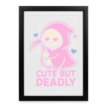 Mignon mais mortel - Pastel Grim Reaper Kawaii Design - Affiche encadrée (27 × 37 cm) - noir - Devant