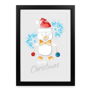 Pingouin de Noël avec flocons de neige - Affiche encadrée (27 × 37 cm) - noir - Devant