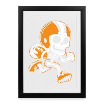 Mascotte de football squelette orange - Affiche encadrée (27 × 37 cm) - noir - Devant