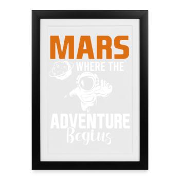 Mars planète espace fusée vintage - Affiche encadrée (27 × 37 cm) - noir - Devant