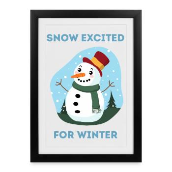La neige excitée pour l’art du bonhomme de neige d’hiver - Affiche encadrée (27 × 37 cm) - noir - Devant
