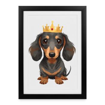 Petit teckel avec couronne design mignon - Affiche encadrée (27 × 37 cm) - noir - Devant