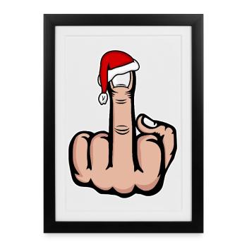 Weihnachten Mittelfinger mit Weihnachtsmütze - Gerahmtes Poster (27 × 37 cm) - Schwarz - Vorne