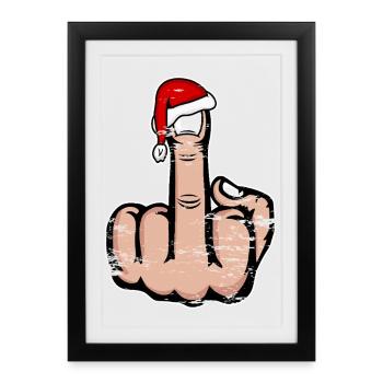 Weihnachten Mittelfinger mit Weihnachtsmütze - Gerahmtes Poster (27 × 37 cm) - Schwarz - Vorne