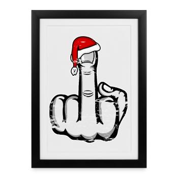 Doigt d’honneur de Noël avec chapeau de Père Noël - Affiche encadrée (27 × 37 cm) - noir - Devant