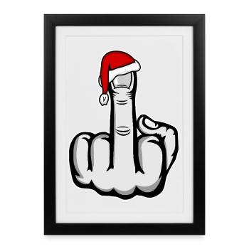 Doigt d’honneur de Noël avec chapeau de Père Noël - Affiche encadrée (27 × 37 cm) - noir - Devant