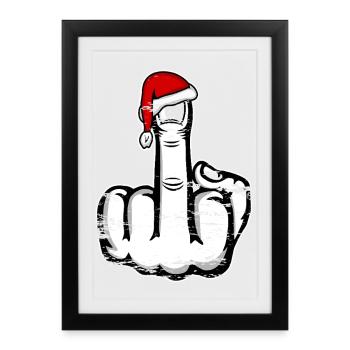 Weihnachten Mittelfinger mit Weihnachtsmütze used - Gerahmtes Poster (27 × 37 cm) - Schwarz - Vorne
