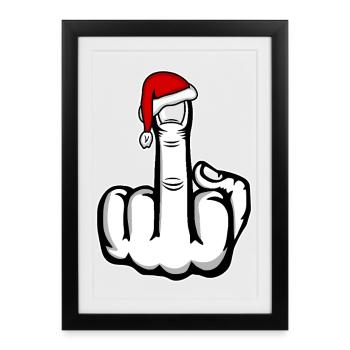 Doigt d’honneur de Noël avec chapeau de Père Noël - Affiche encadrée (27 × 37 cm) - noir - Devant