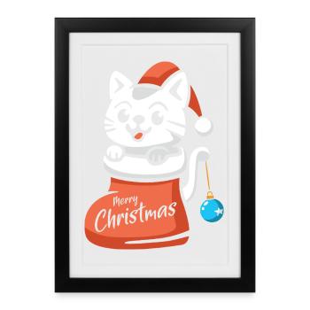 Christmas Cat Merry Christmas Cartoon - Framed poster (27 × 37 cm) - black - Front