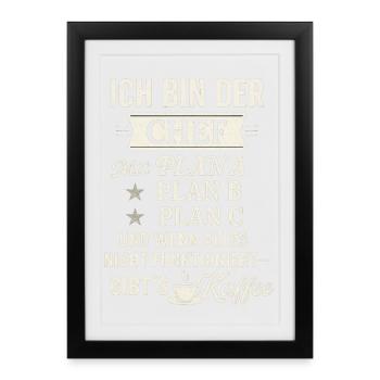 Chef mit Plan B: Kaffee – Lustiges Männer Shirt - Framed poster (27 × 37 cm) - black - Front