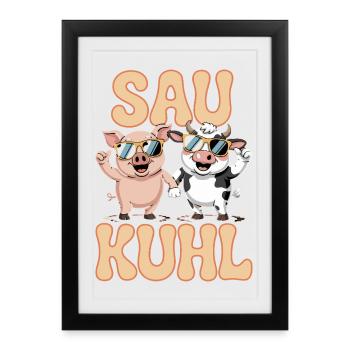 Sau Kuhl Amis animaux drôles avec des lunettes de soleil - Affiche encadrée (27 × 37 cm) - noir - Devant