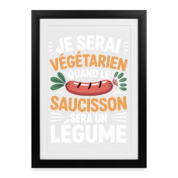 Humour Sausage – Never Vegetarian - Framed poster (27 × 37 cm) - black - Front