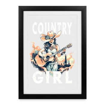 Country Musik Girl Gitarre Western USA Vintage - Gerahmtes Poster (27 × 37 cm) - Schwarz - Vorne