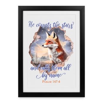 Fox Bible Verse Christian - Affiche encadrée (27 × 37 cm) - noir - Devant