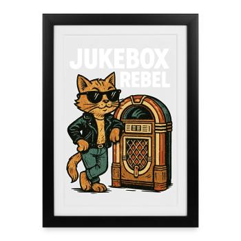 Rockabilly Jukebox Cool Cat Rebel Retro Gift - Framed poster (27 × 37 cm) - black - Front