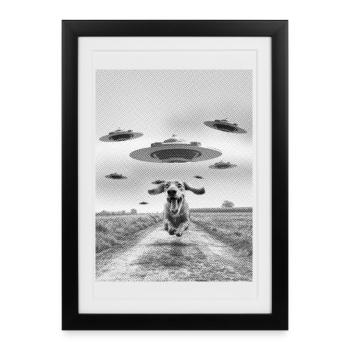 Dog and UFO Gift for Science Fiction Fans - Framed poster (27 × 37 cm) - black - Front