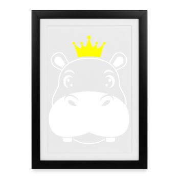 Hippopotamus King Crown Prince Vector - Framed poster (27 × 37 cm) - black - Front