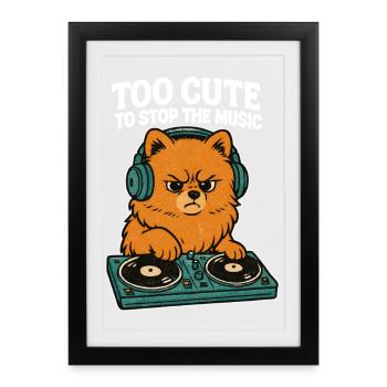 T-shirt DJ Pomeranian Rétro | Trop mignon pour arrêter la musique - Affiche encadrée (27 × 37 cm) - noir - Devant