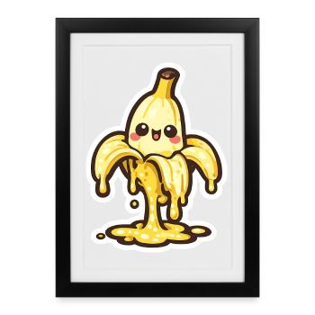 Kawaii Banana Hero Melting Yellow Scene - Framed poster (27 × 37 cm) - black - Front