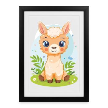 Cuddly alpaca in the sunshine - Framed poster (27 × 37 cm) - black - Front