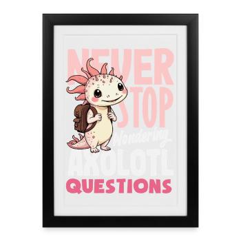 Mignon Axolotl Kawaii Amoureux des Axolotls - Affiche encadrée (27 × 37 cm) - noir - Devant