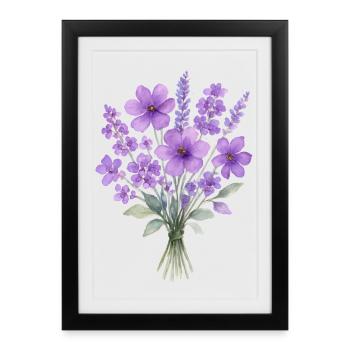 Bouquet aquarelle lavande - Affiche encadrée (27 × 37 cm) - noir - Devant