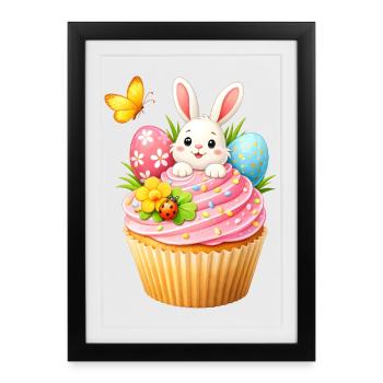 Cute Easter Bunny Cupcake with Colorful Easter Eggs - Framed poster (27 × 37 cm) - black - Front