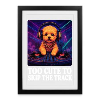 DJ Maltipoo : Trop mignon pour passer la piste - Neon Art - Affiche encadrée (27 × 37 cm) - noir - Devant