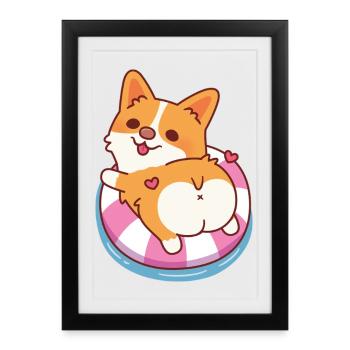 Cute Corgi Chilling On Pool Float Summer - Framed poster (27 × 37 cm) - black - Front