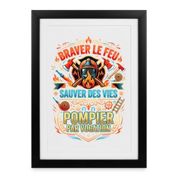 Pompier cadeau homme sapeur-pompier feu héros - Affiche encadrée (27 × 37 cm) - noir - Devant