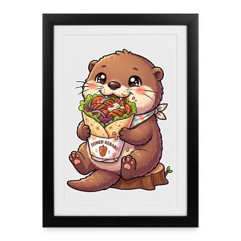 Kawaii Döner Otter - Affiche encadrée (27 × 37 cm) - noir - Devant