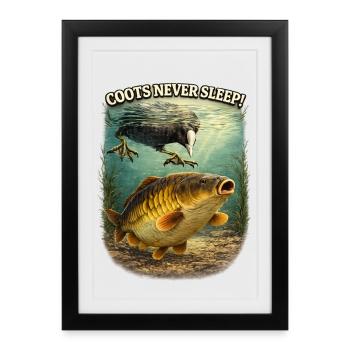 Coots Never Sleep Funny Carp Fishing Design - Framed poster (27 × 37 cm) - black - Front